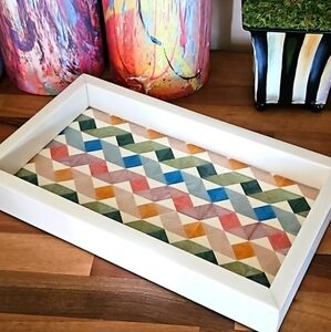 Mother of Pearl Geometric Inlayed Tray, Pristine!